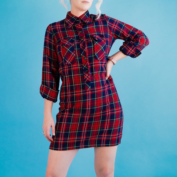 Vintage Plaid Cracker Barrel Mod Shift Dress - Picture 3 of 11